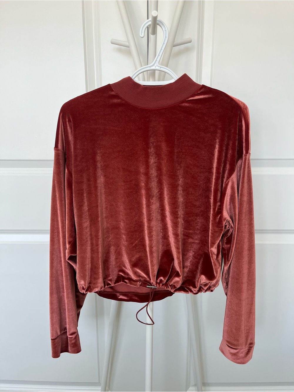 Topshop Velvet Drawstring Crop Sweatshirt